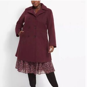 Lane Bryant Maroon Double-Breasted Pea Coat. NWOT. Size 22